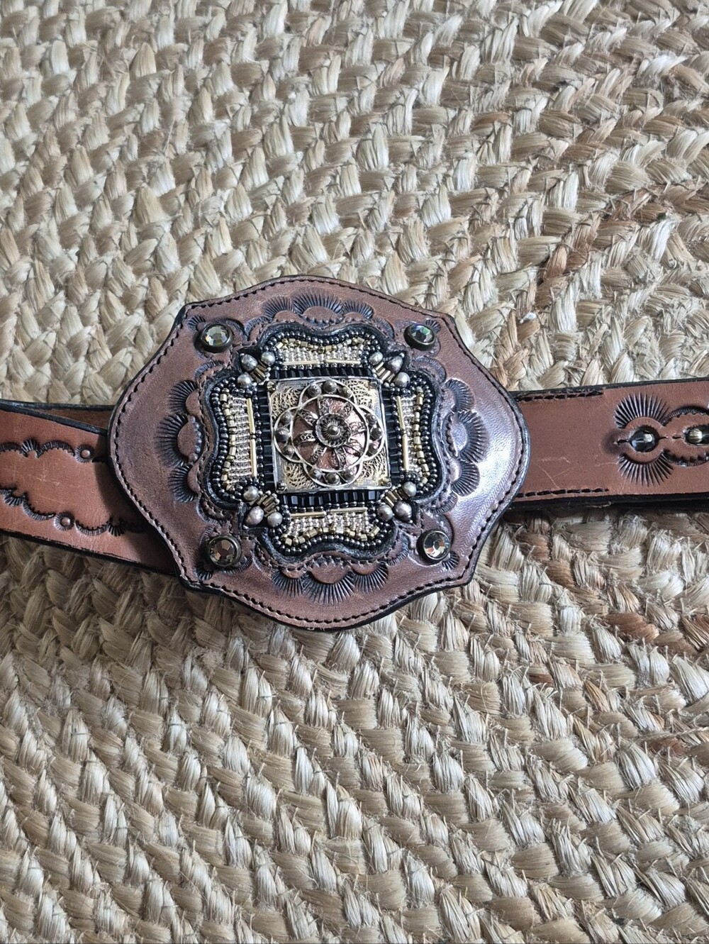 Fred Coen Leather Western Belt with Ornate Buckle